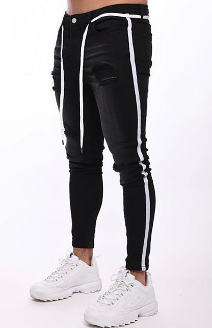 Men's Fashion Mid Waist Ripped Slim Jeans