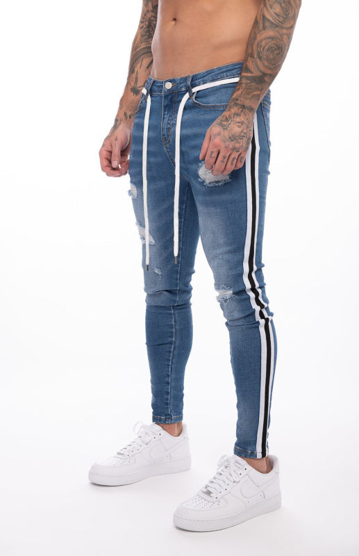 Men's Fashion Mid Waist Ripped Slim Jeans