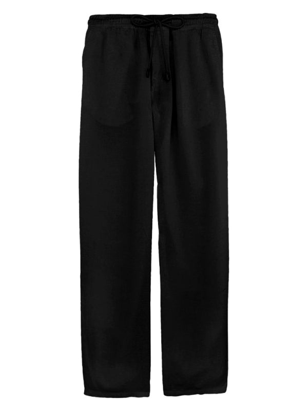 Men's Woven Cotton Linen Loose Casual Drawstring Trousers - Fayaat 