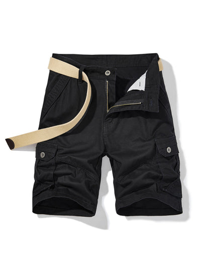 Men's Solid Color Casual Multi-Pocket Cargo Shorts（Without Belt） - Fayaat 