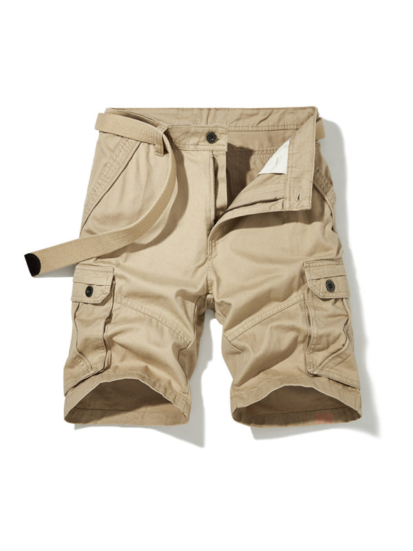 Men's Solid Color Casual Multi-Pocket Cargo Shorts（Without Belt） - Fayaat 