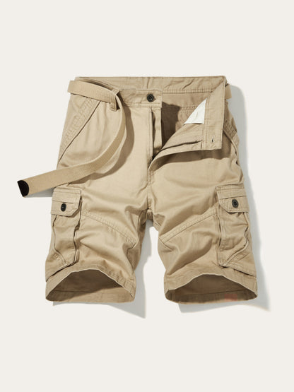 Men's Solid Color Casual Multi-Pocket Cargo Shorts（Without Belt） - Fayaat 