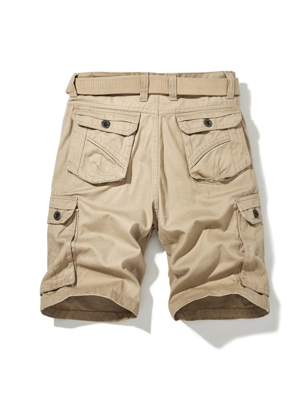 Men's Solid Color Casual Multi-Pocket Cargo Shorts（Without Belt） - Fayaat 