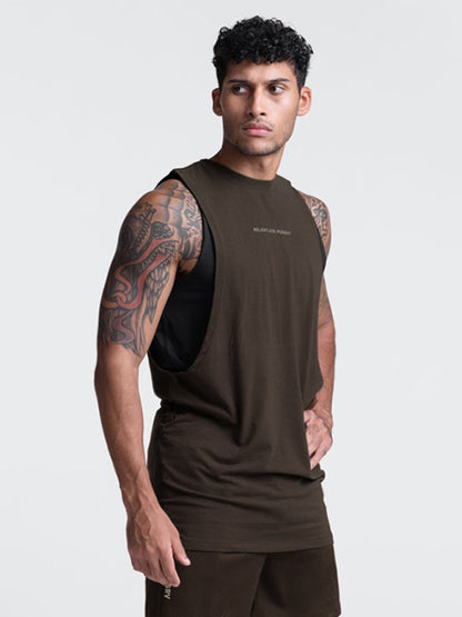 Men's sports trendy brand loose big slit solid color sleeveless quick-drying vest