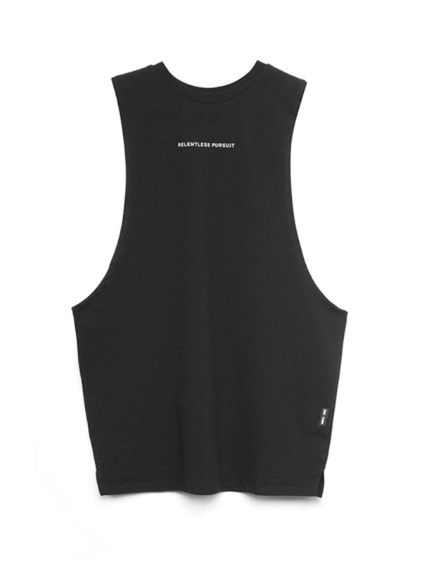 Men's sports trendy brand loose big slit solid color sleeveless quick-drying vest - Fayaat 