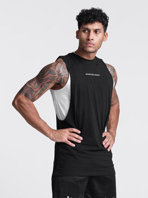 Men's sports trendy brand loose big slit solid color sleeveless quick-drying vest - Fayaat 