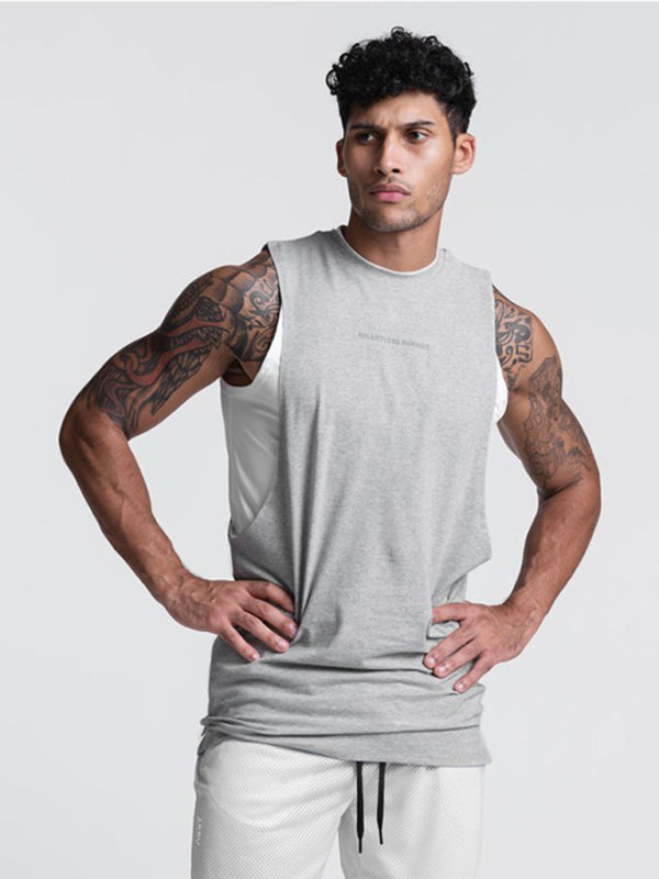 Men's sports trendy brand loose big slit solid color sleeveless quick-drying vest - Fayaat 