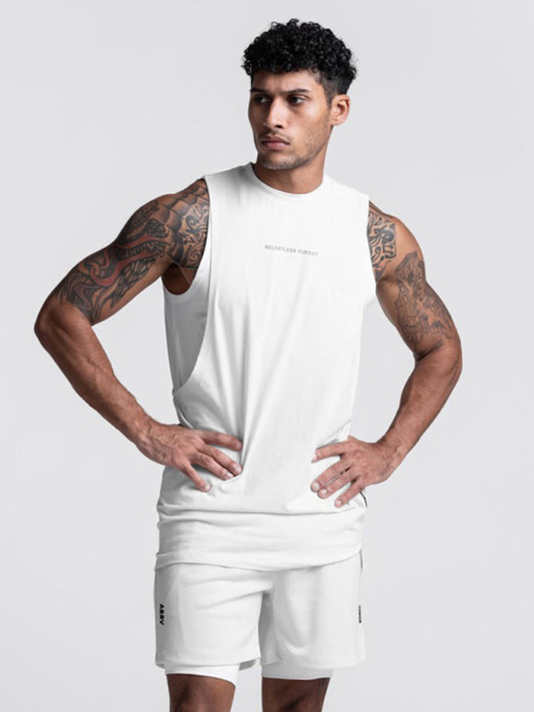 Men's sports trendy brand loose big slit solid color sleeveless quick-drying vest - Fayaat 