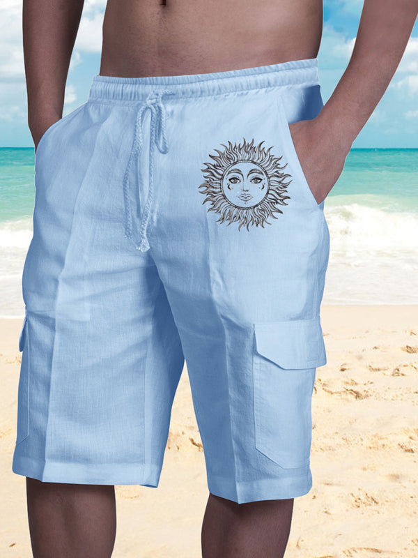 Linen Shorts Multi Pocket Tether Men's Beach Cargo Pants - Fayaat 