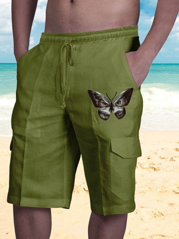 Linen Shorts Multi Pocket Tether Men's Beach Cargo Pants - Fayaat 