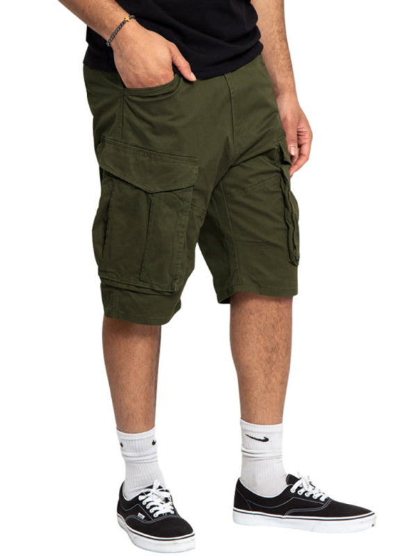 Men's Solid Color Multi-Pocket Casual Cargo Shorts