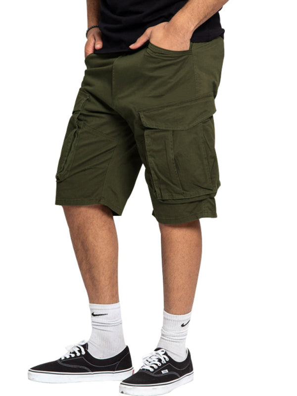 Men's Solid Color Multi-Pocket Casual Cargo Shorts