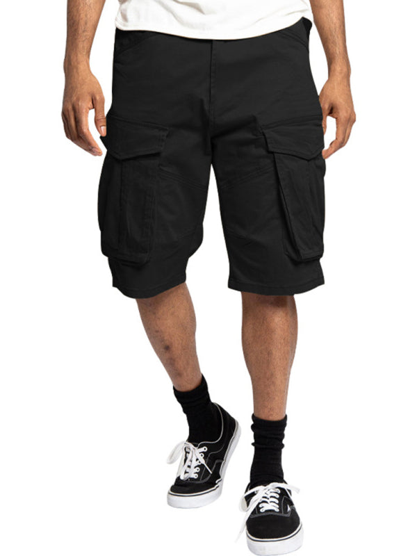 Men's Solid Color Multi-Pocket Casual Cargo Shorts