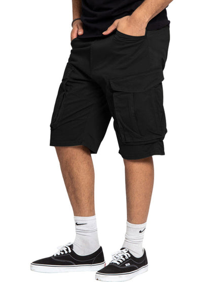 Men's Solid Color Multi-Pocket Casual Cargo Shorts