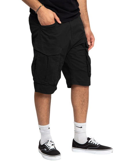 Men's Solid Color Multi-Pocket Casual Cargo Shorts