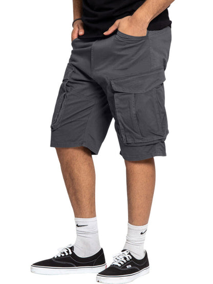 Men's Solid Color Multi-Pocket Casual Cargo Shorts