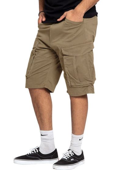 Men's Solid Color Multi-Pocket Casual Cargo Shorts