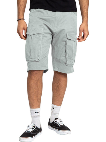 Men's Solid Color Multi-Pocket Casual Cargo Shorts