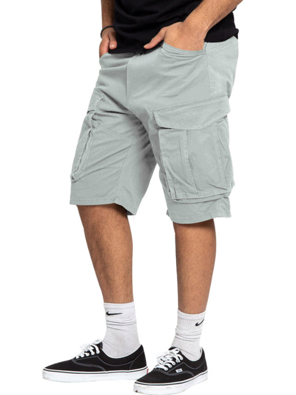 Men's Solid Color Multi-Pocket Casual Cargo Shorts