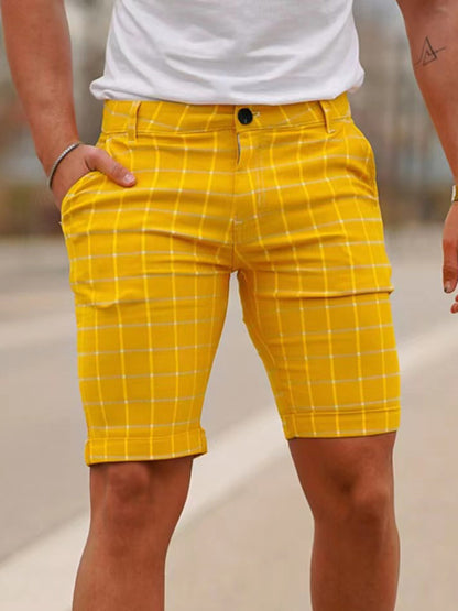 men's skinny plaid plus size casual shorts - Fayaat 