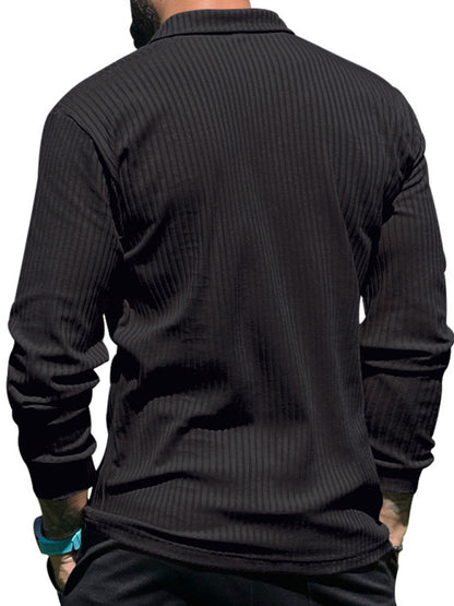 New Men's Lapel Long Sleeve T-Shirt Slim Fit Sports Lapel Polo Shirt