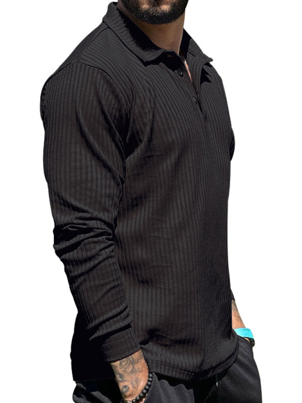 New Men's Lapel Long Sleeve T-Shirt Slim Fit Sports Lapel Polo Shirt