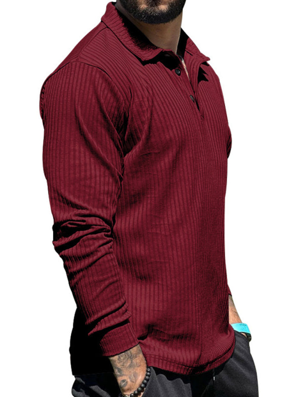 New Men's Lapel Long Sleeve T-Shirt Slim Fit Sports Lapel Polo Shirt