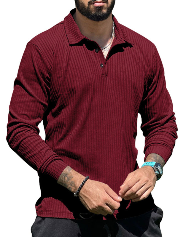 New Men's Lapel Long Sleeve T-Shirt Slim Fit Sports Lapel Polo Shirt - Fayaat 