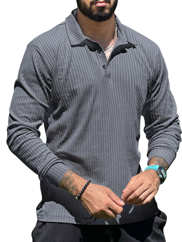 New Men's Lapel Long Sleeve T-Shirt Slim Fit Sports Lapel Polo Shirt - Fayaat 
