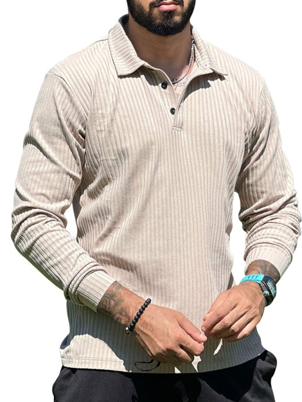New Men's Lapel Long Sleeve T-Shirt Slim Fit Sports Lapel Polo Shirt - Fayaat 