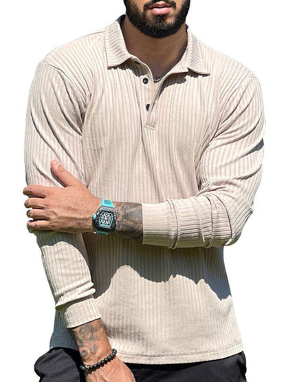 New Men's Lapel Long Sleeve T-Shirt Slim Fit Sports Lapel Polo Shirt