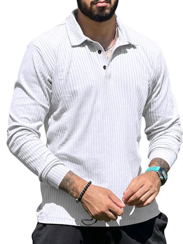 New Men's Lapel Long Sleeve T-Shirt Slim Fit Sports Lapel Polo Shirt - Fayaat 