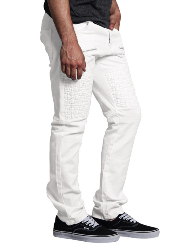 New workwear leather stitching thin men's straight-leg pants - Fayaat 