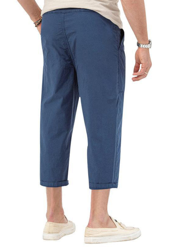 Men's Solid Color Basic Straight Casual Cropped Pants - Fayaat 