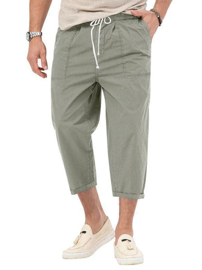 Men's Solid Color Basic Straight Casual Cropped Pants