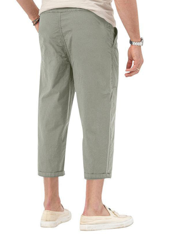 Men's Solid Color Basic Straight Casual Cropped Pants