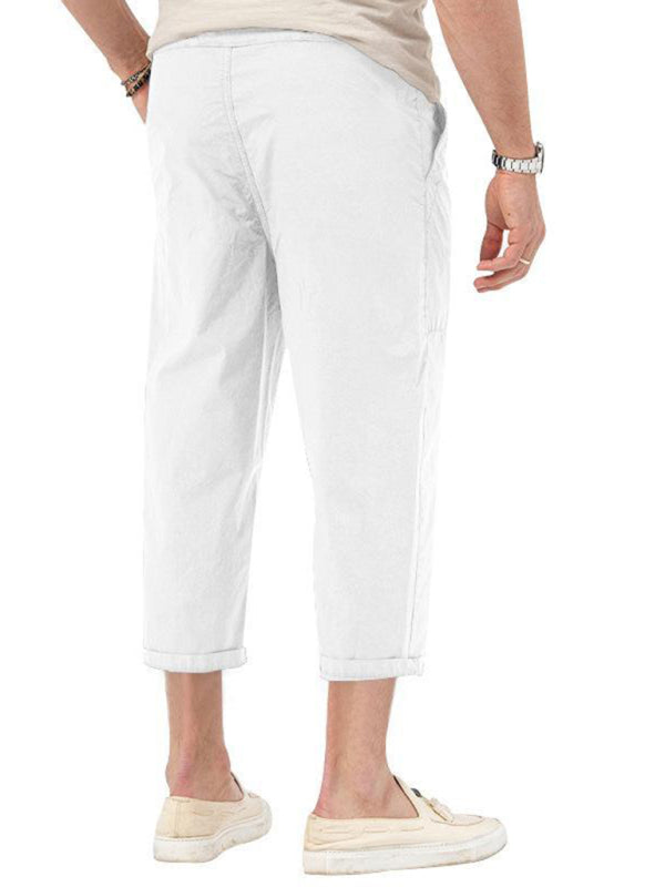 Men's Solid Color Basic Straight Casual Cropped Pants - Fayaat 