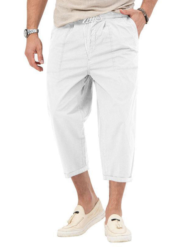 Men's Solid Color Basic Straight Casual Cropped Pants - Fayaat 