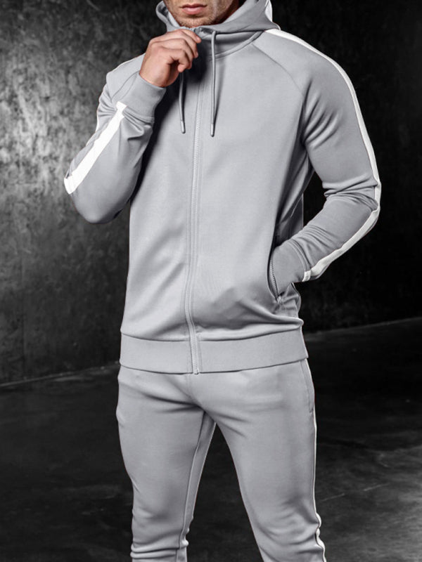 Men's casual hooded color block running fitness suit