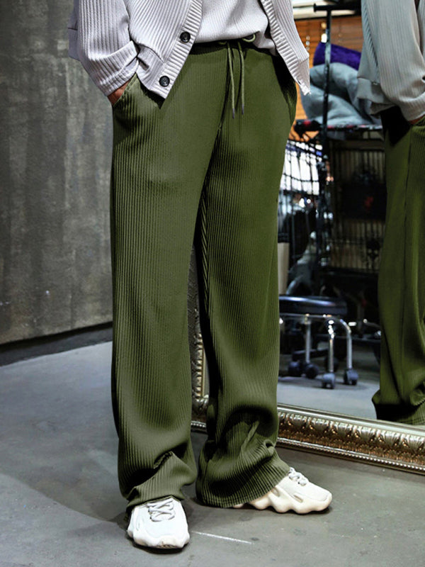 Men's casual trousers, loose straight trousers, drapey striped high-waisted wide-leg trousers