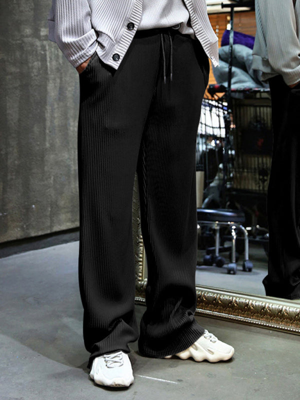 Men's casual trousers, loose straight trousers, drapey striped high-waisted wide-leg trousers