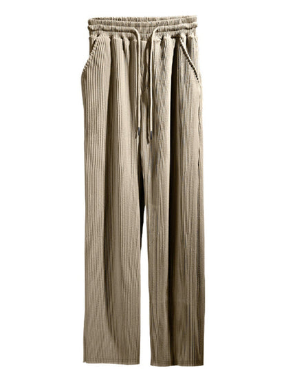 Men's casual trousers, loose straight trousers, drapey striped high-waisted wide-leg trousers