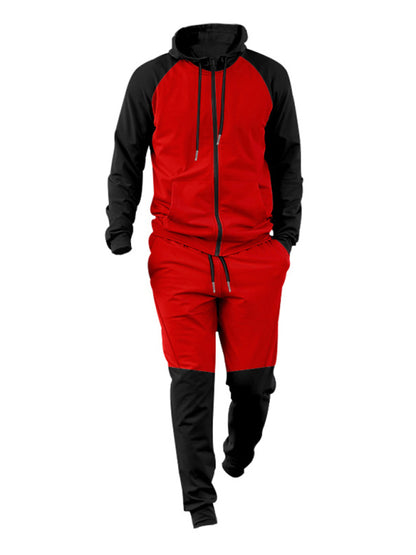 Men's new hooded sweatshirt with contrasting color casual sports suit