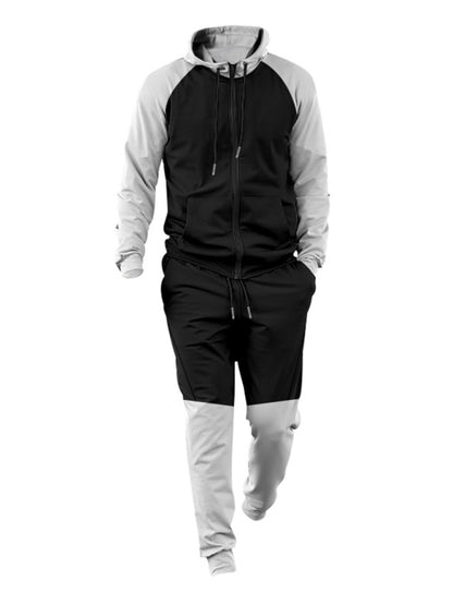 Men's new hooded sweatshirt with contrasting color casual sports suit