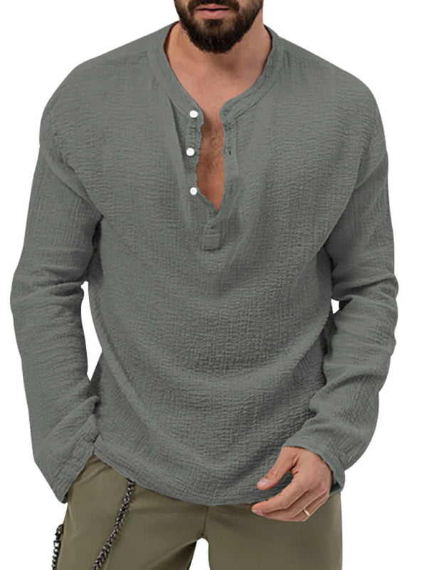 Men's new solid color casual long-sleeved shirt and trousers suit