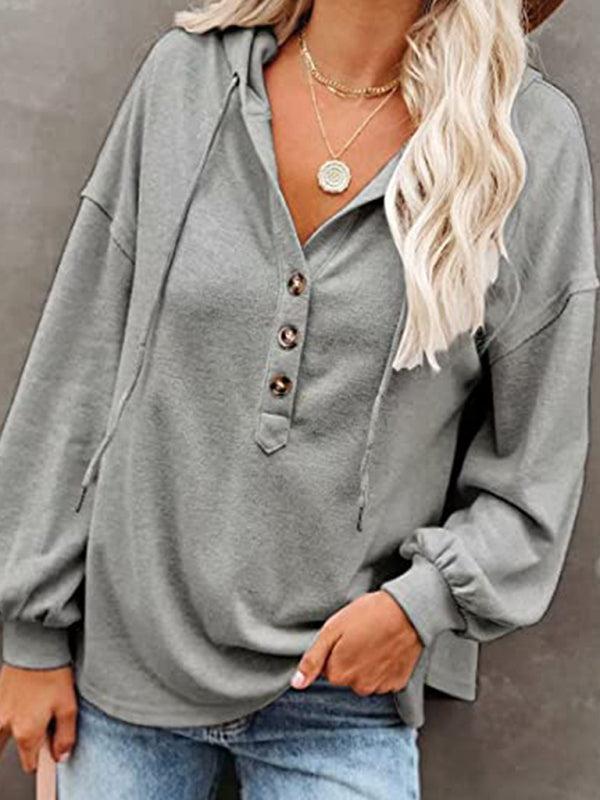 Women's Cardigan Hoodie Casual Loose Solid Color Sweatshirt