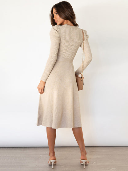 Women's Long Sleeve Cable Knit Sweater Dresses