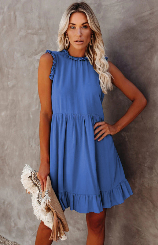 Women's Solid Color Ruffled Waist Dress