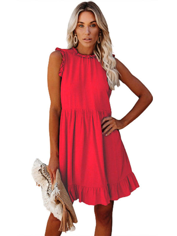 Women's Solid Color Ruffled Waist Dress