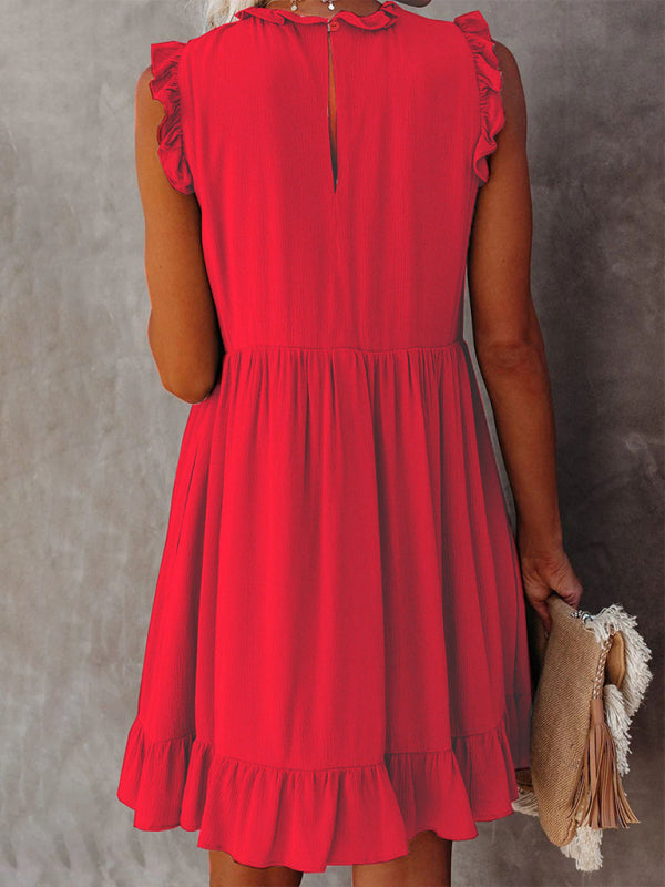 Women's Solid Color Ruffled Waist Dress